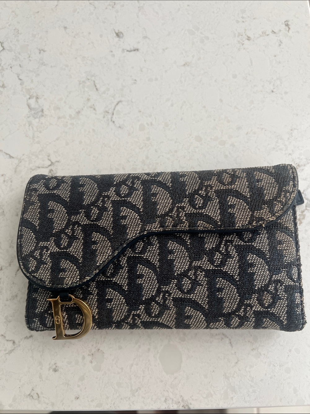 Dior Monogram Saddle Wallet in Navy with Gold 'D' Charm